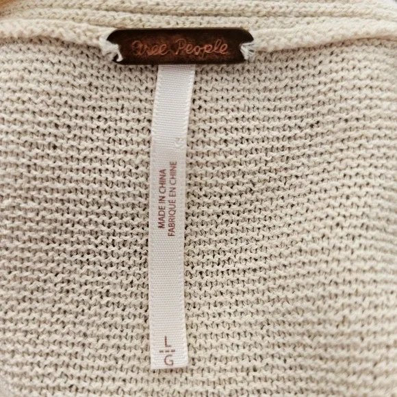 FREE PEOPLE Women's Criss Cross Pull-Over Cream Long Slit Tunic Sweater Sz L - Picture 9 of 14